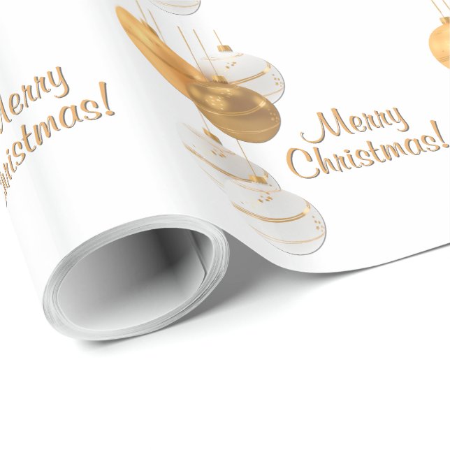 Papel De Presente Bolas de Natal Douradas e Brancas com Texto Person (Ponta do rolo)