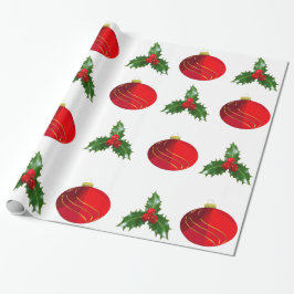Papel De Presente Bolas de Natal e Papel Holly Wraps