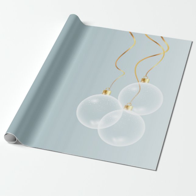 Papel De Presente Bolas de Natal Elegante Feriado Azul (Desenrolado)