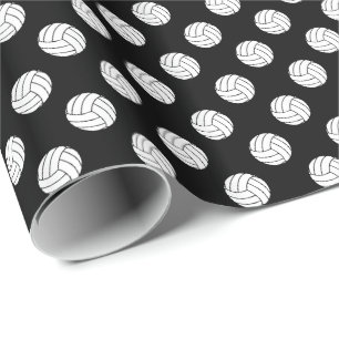 Papel De Presente Bolas de Volei Preto/Branco em Preto