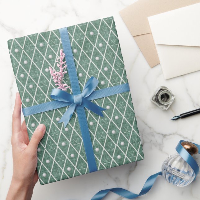 Papel De Presente Bolas e tacos de golfe Argyle em Hunter Green (Presentear)