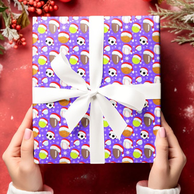 Papel De Presente Bolas Esportivas Usando Chapéu de Papai Noel Natal (Criador carregado)