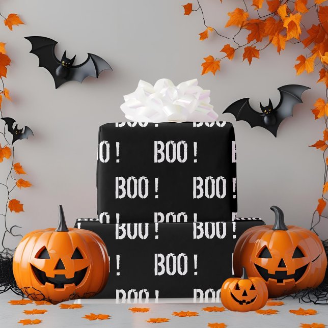 Papel De Presente Bold Black "BOO"! Dia das Bruxas (Criador carregado)