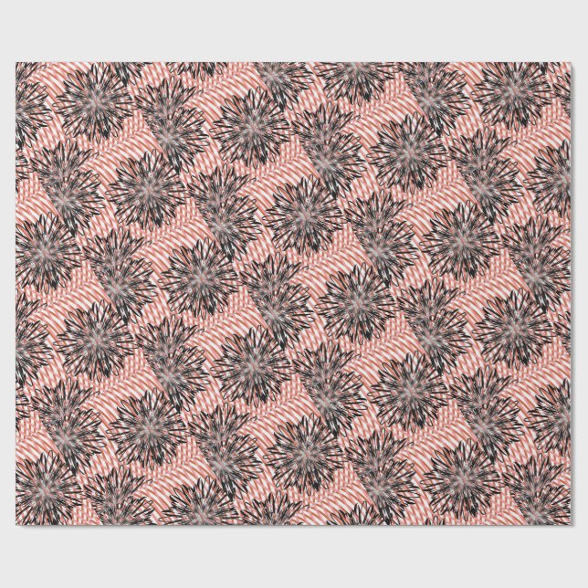 Papel De Presente Bold Bloom Fusion – Abstract Black Florals on Wavy (Aberto)