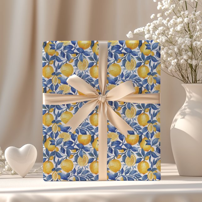 Papel De Presente Bold Blue Italiano Positano Lemon (Criador carregado)