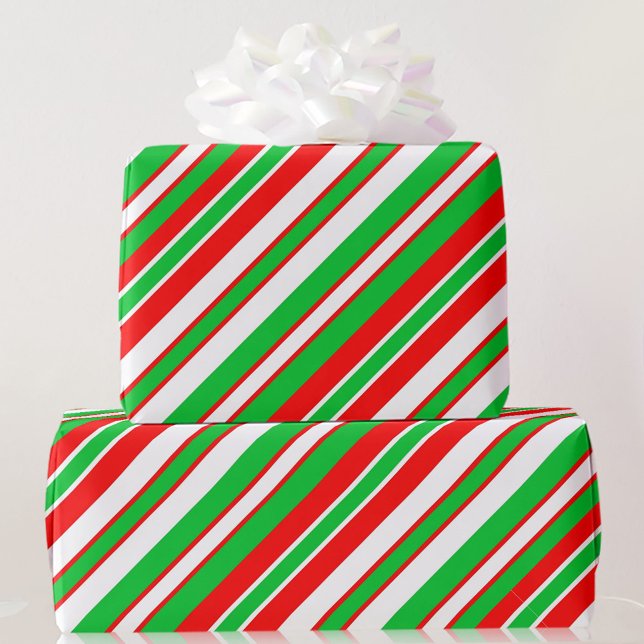Papel De Presente Bold Christmas Stripes Red Green & White Wraps (Criador carregado)