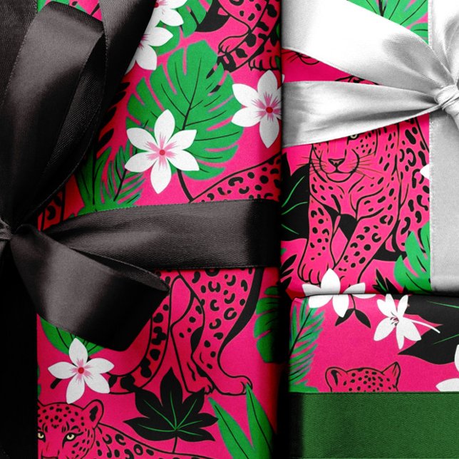Papel De Presente Bold Hot Pink Leopard Tropical Jungle Seamless Pat (Criador carregado)