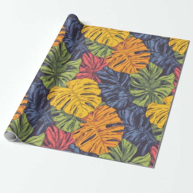 Papel De Presente Bold Monstera Leaves Tropical Wrapping Paper (Desenrolado)