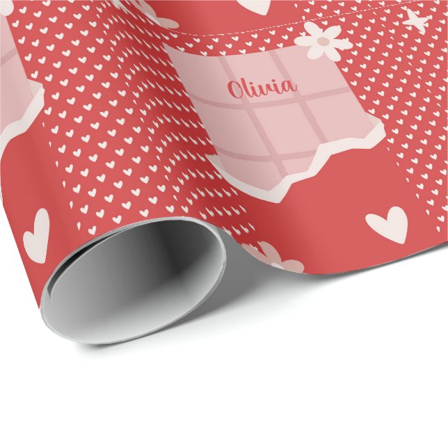 Papel De Presente Bold Red Heart Love Design - Perfeito para Gi Pers (Ponta do rolo)