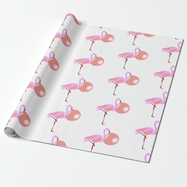 Papel De Presente Bolha Engraçada Goma Flamingo Soprando Bolha (Desenrolado)