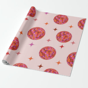 Papel De Presente Bolhas de Disco Laranja Púrpura, Retro, Rosa, com