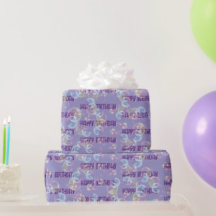 Papel De Presente Bolhas De Sabão De Aniversário Em Roxo