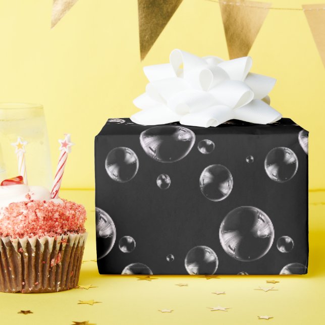 Papel De Presente bolhas em fundo preto (Festa de aniversário)