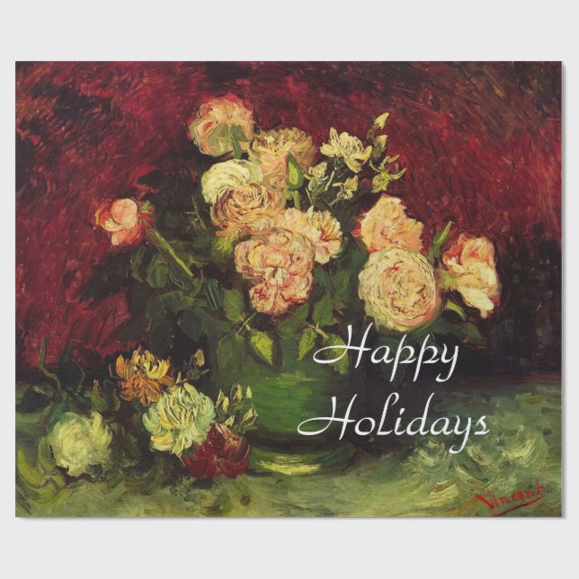 Papel De Presente Boliche com Peonies e Rosas, Vincent van Gogh. (Aberto)