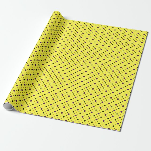 Papel De Presente Bolinhas amarelas e multidimensionadas (Desenrolado)