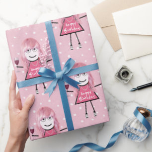 Papel De Presente Bolinhas Aniversário Vestido Com Vinho