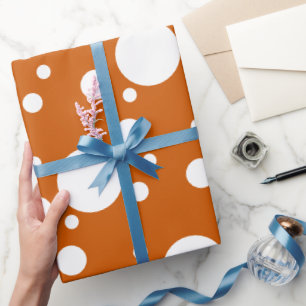 Papel De Presente Bolinhas brancas de cor laranja queimada de tamanh