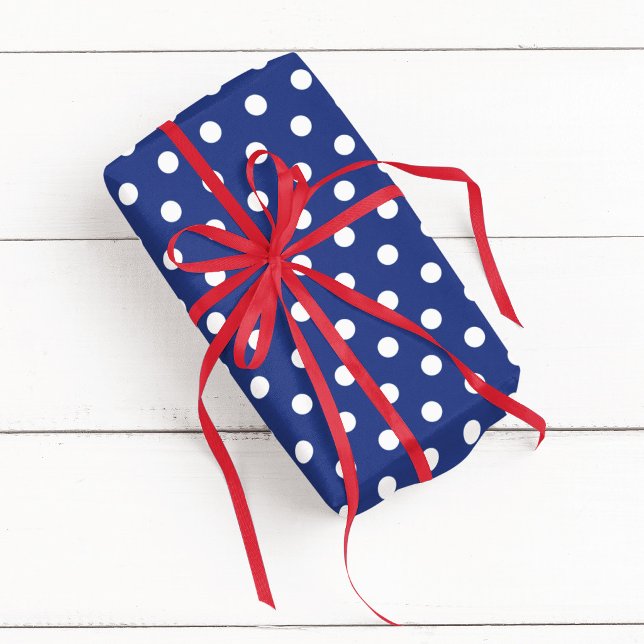 Papel De Presente Bolinhas Brancas e Azuis (Blue and White Polka Dot Wrapping Paper)