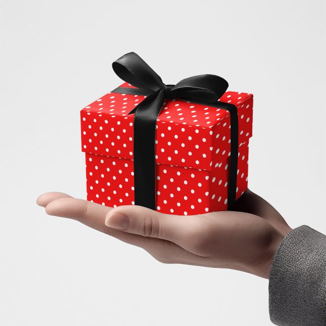 Papel De Presente Bolinhas brancas e vermelhas (Red and White Tiny Polka Dots Wrapping Paper)