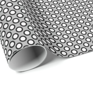 Papel De Presente Bolinhas circundadas, cinza, preto e branco