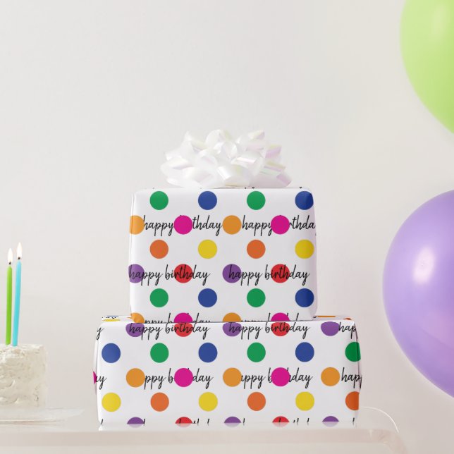 Papel De Presente Bolinhas De Aniversário Em Branco (Presentes para festas)