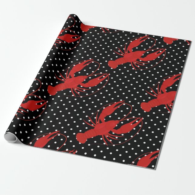 Papel De Presente bolinhas de lagosta vermelha (Desenrolado)