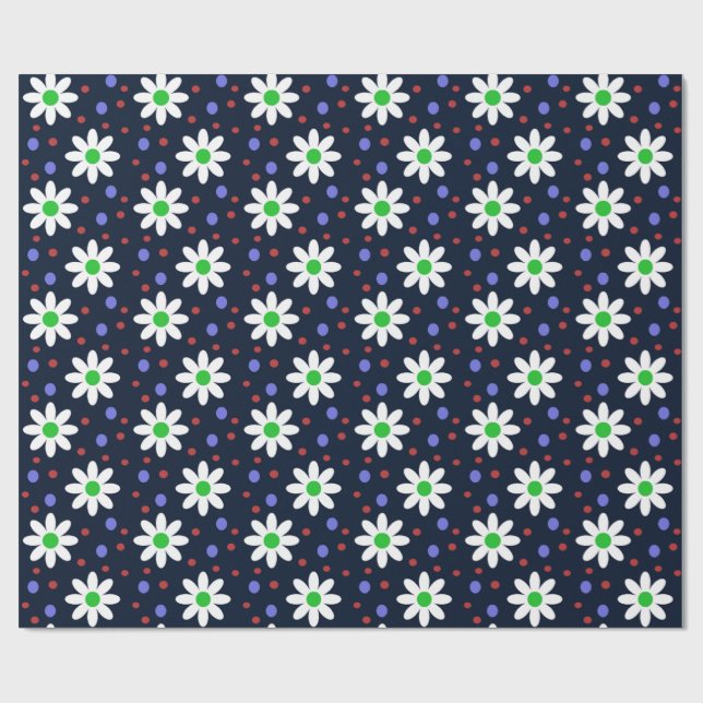 Papel De Presente bolinhas de margarida azul marinho (Aberto)