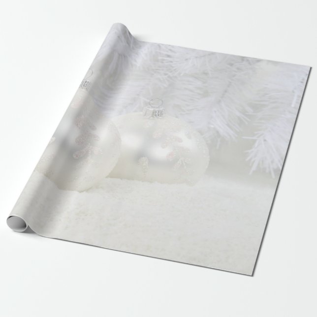 Papel De Presente Bolinhas de Natal Brancas Elegantes Feriado (Desenrolado)