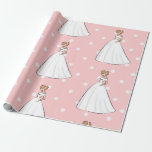 Papel De Presente Bolinhas do Partido do Casamento Elegante de Vesti<br><div class="desc">Um design elegante para um chá de panela, com um fundo romântico de cor rosa e pontos brancos. O vestido de noiva e a noiva nesta design fazem você não esperar para ver o casamento, a noiva e o noivo.</div>