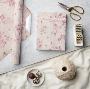 Papel De Presente Bolinhas florais pastéis boêmicas, listras cor-de-