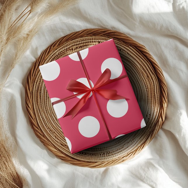 Papel De Presente Bolinhas Grandes Brancas Crimson (Criador carregado)