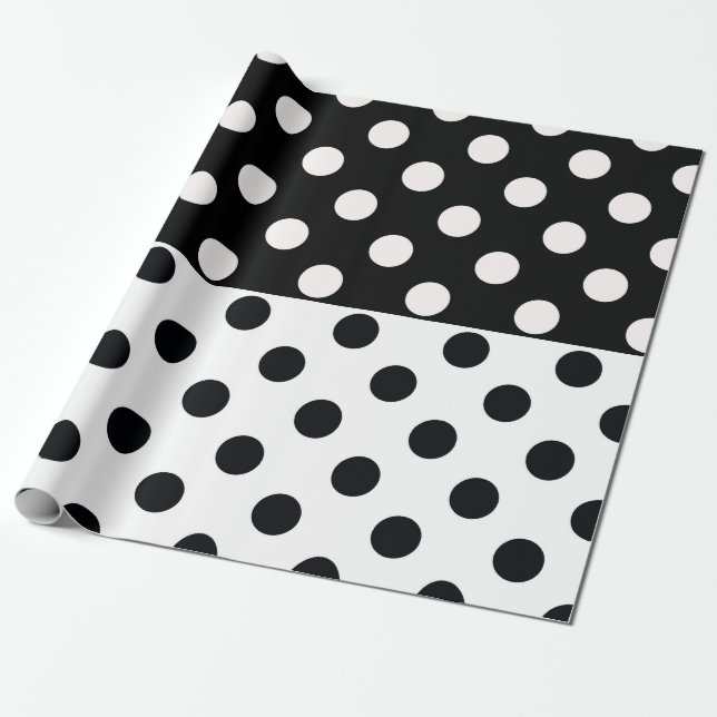 Papel De Presente Bolinhas Inversas Pretas de Separar Cor Branca (Desenrolado)