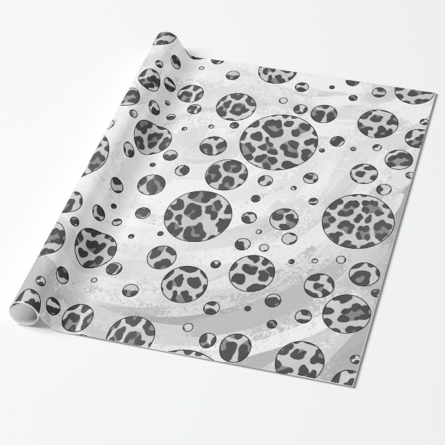 Papel De Presente Bolinhas Leopardo Preto e Branco (Desenrolado)