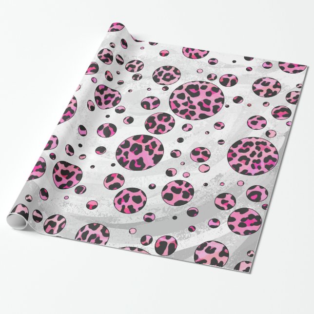 Papel De Presente Bolinhas-leopardo-preto e Impressão cor-de-rosa-qu (Desenrolado)