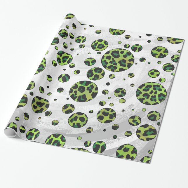 Papel De Presente Bolinhas Leopardo Preto e Verde (Desenrolado)