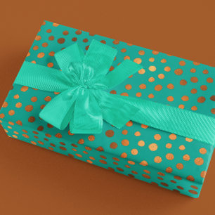 Papel De Presente Bolinhas metálicas Dourados da folha de turquesa