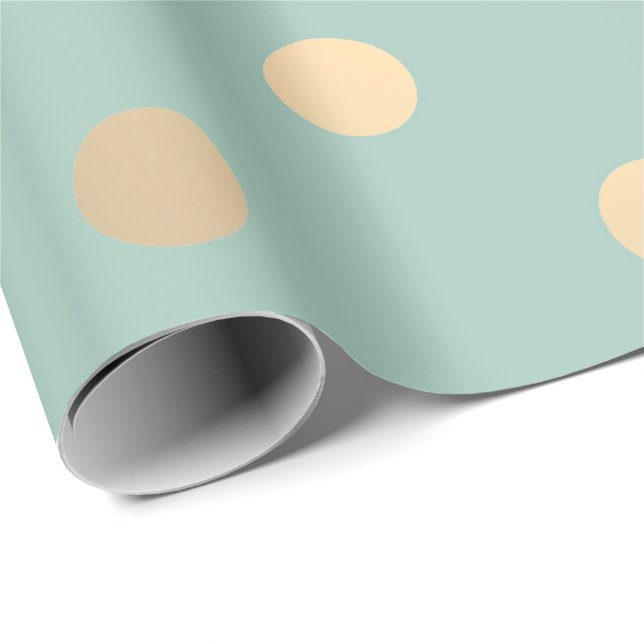 Papel De Presente Bolinhas Mint Green Pastel Foxier Dourado Ivory (Ponta do rolo)