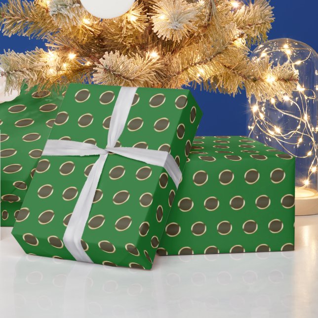 Papel De Presente Bolinhas ouro e presente chic padrão verde (Feriados)