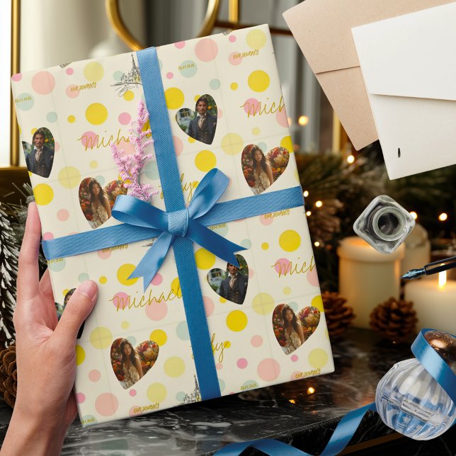 Papel De Presente Bolinhas personalizada com fotos e nomes (Criador carregado)