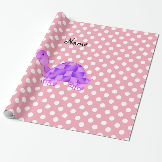 Papel De Presente Bolinhas roxas conhecidas personalizadas do rosa (Desenrolado)