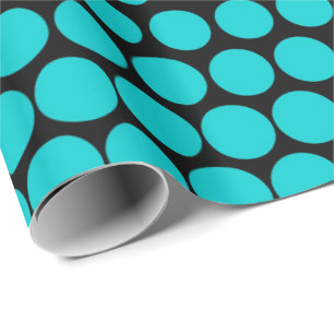 Papel De Presente Bolinhas Turquesa Preto Moderno