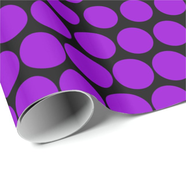 Papel De Presente Bolinhas Violeta Preto Moderno (Ponta do rolo)