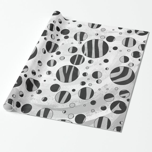 Papel De Presente Bolinhas zebra Cinza preta e clara (Desenrolado)