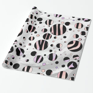 Papel De Presente Bolinhas Zebra Preta e Rosa