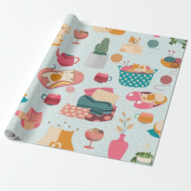 Papel De Presente Bolinho de inverno Cozy Cats (Desenrolado)