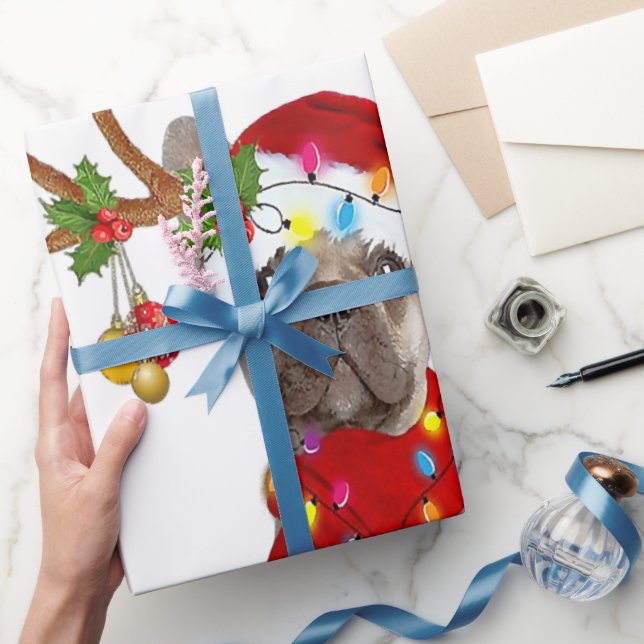 Papel De Presente Bolldog Francês - Grande Reindeer - Presente de Na (Presentear)