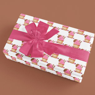 Papel De Presente Bolo de água rosa com padrão de chocolate