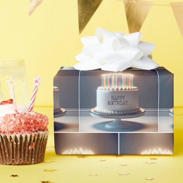 Papel De Presente Bolo de aniversário com muitas velas (Festa de aniversário)