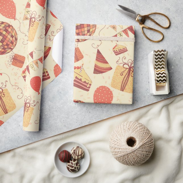 Papel De Presente Bolo De Aniversário Creme (Artesanato)