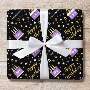 Papel De Presente Bolo de Aniversário de 60 Anos Feliz Personalizado